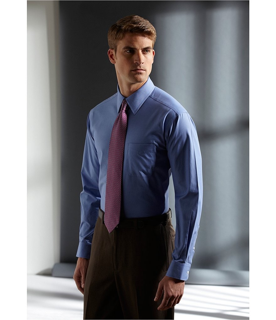 Gold Label Roundtree & Yorke Solid Non-Iron Fitted Point-Collar Dress Shirt with French Cuffs