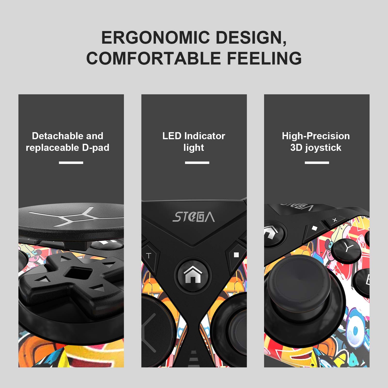 Wireless Controller for Nintendo Switch, STOGA Game Controller for Switch Lite Interchangeable Cross Button and Left 3D, DIY Replaceable Skin Shell, Macro (Graffiti)