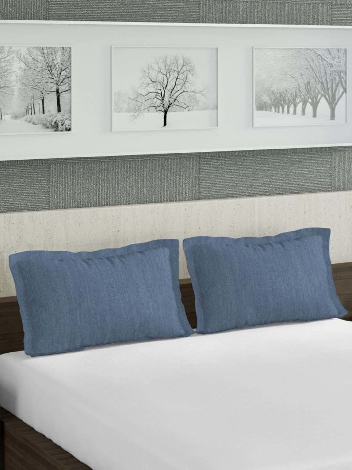 Stoa Paris White & Aqua Cotton 200 TC Pillow Cover - Set of 1