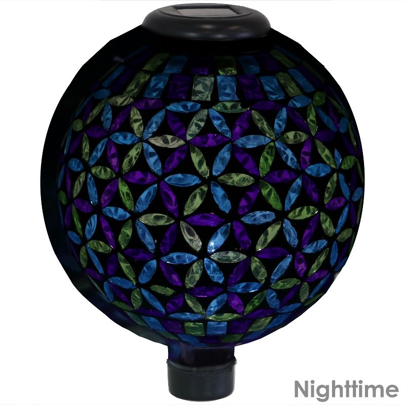 Sunnydaze Cool Blooms Design Glass Mosaic Indoor/Outdoor Gazing Globe with Solar Light - 10" Diameter - Blue and Green - 2-Pack