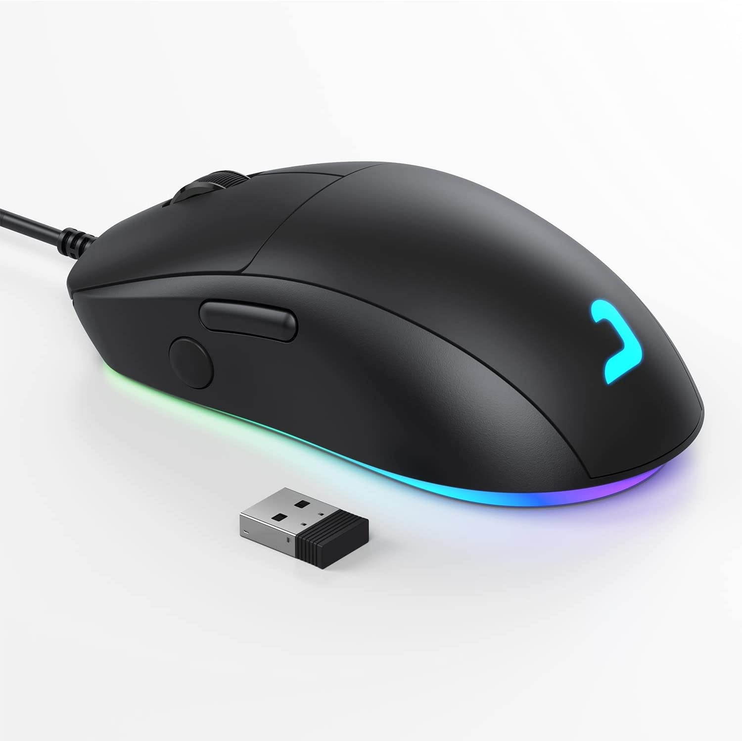 Jelly Comb Gaming Mouse Wired and 2.4G Wireless Dual-Mode RGB Backlit Mice Up to 10000 DPI Optical Sensorfor PC Computer Laptop Gaming Players (Black)