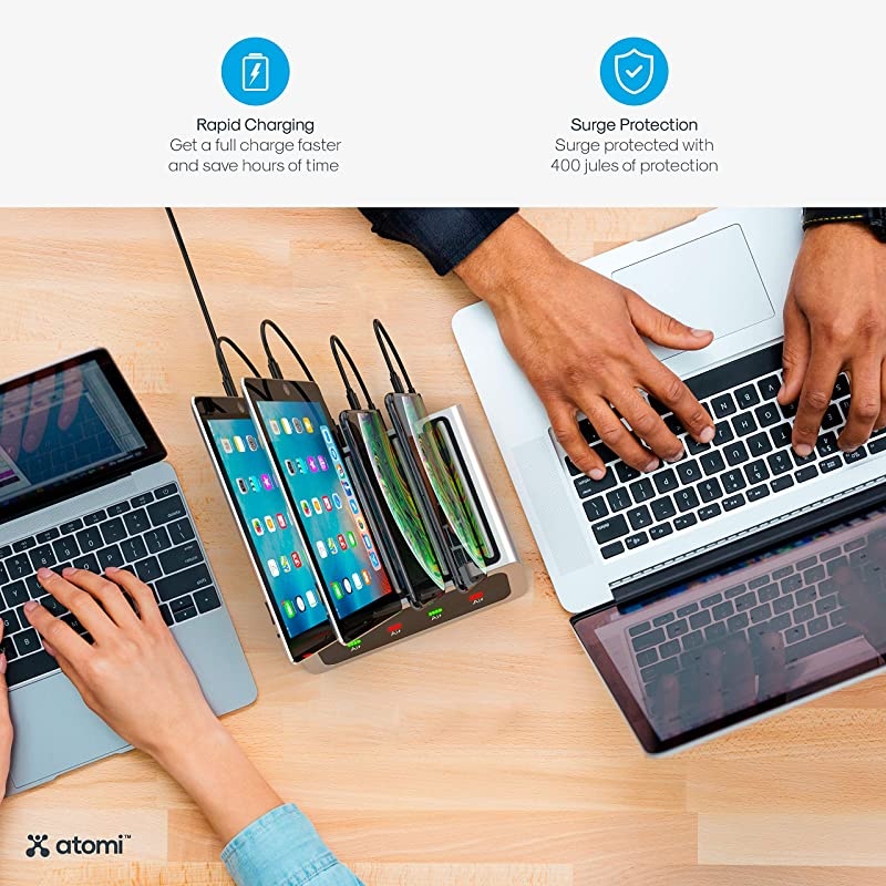 Charge Station Signal USB Desktop Charging Station Visual LED Indicators Device Dividers 4 USB Ports Silver
