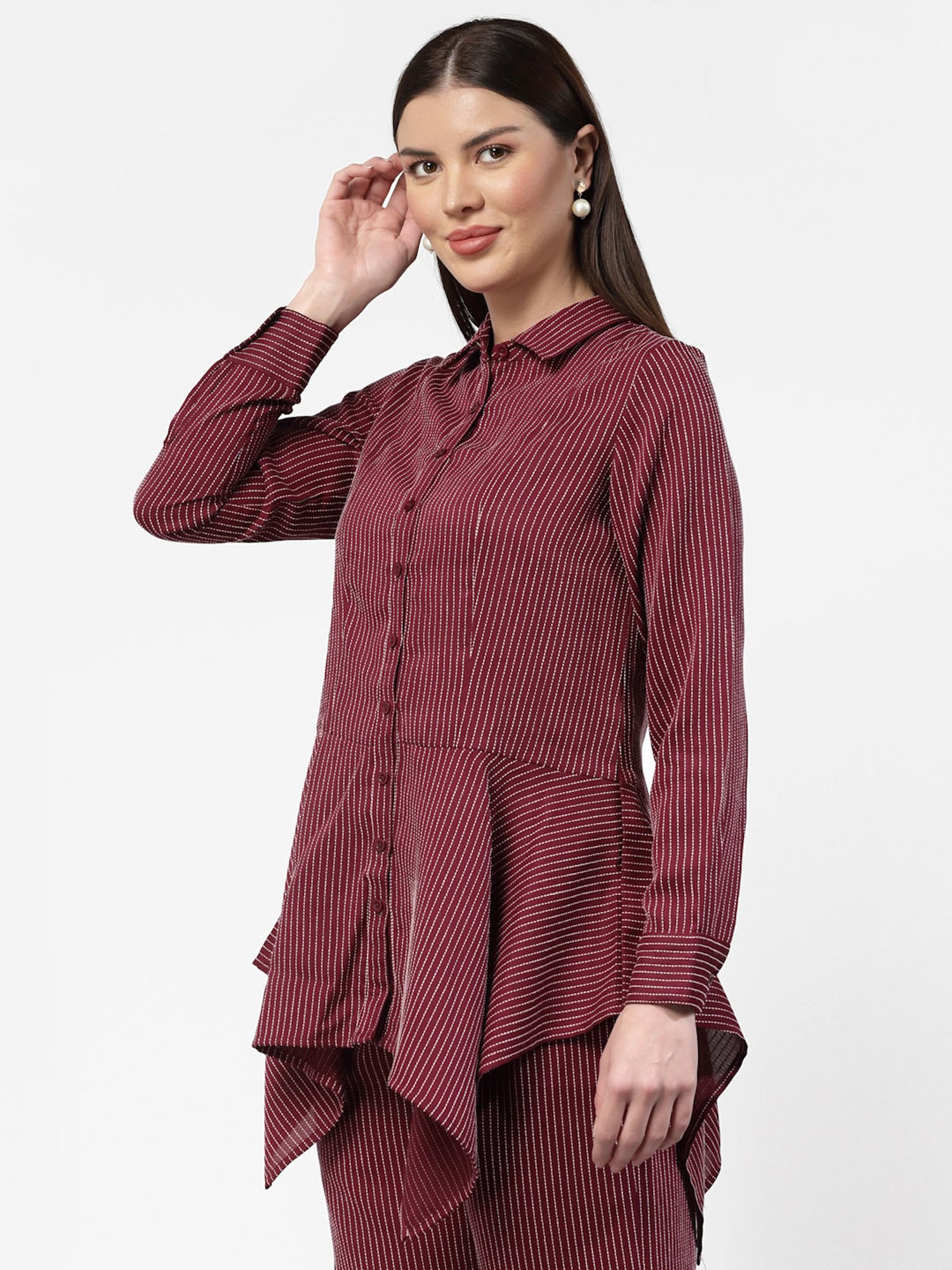 Office & You Maroon Striped Shirt