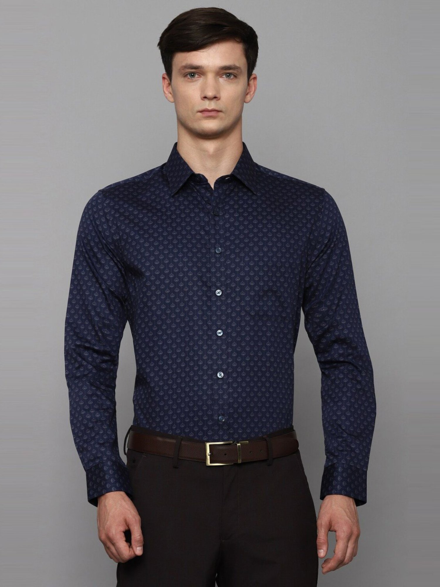 Sojanya Blue Cotton Regular Fit Self Pattern Shirt