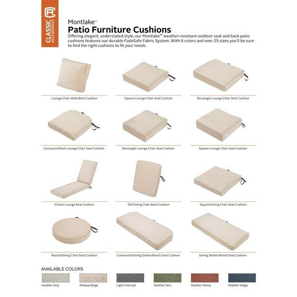 Classic Accessories 60-433-010301-RT Montlake Fadesafe Chair Cushion Cover, Antique Beige - 44 x 20 x 3 in.