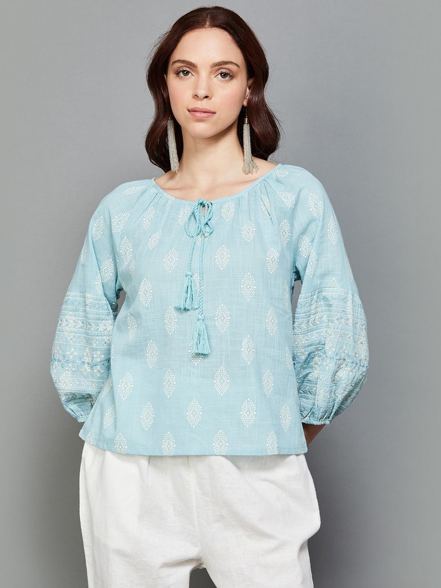 Colour Me by Melange Blue Cotton Printed Top