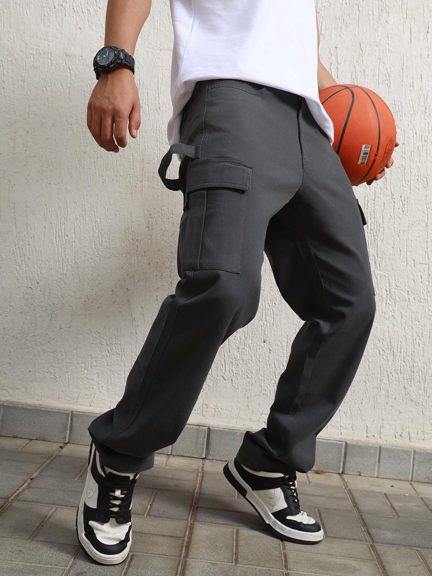 Hubberholme Grey Cotton Loose Fit Mid-Rise Trousers