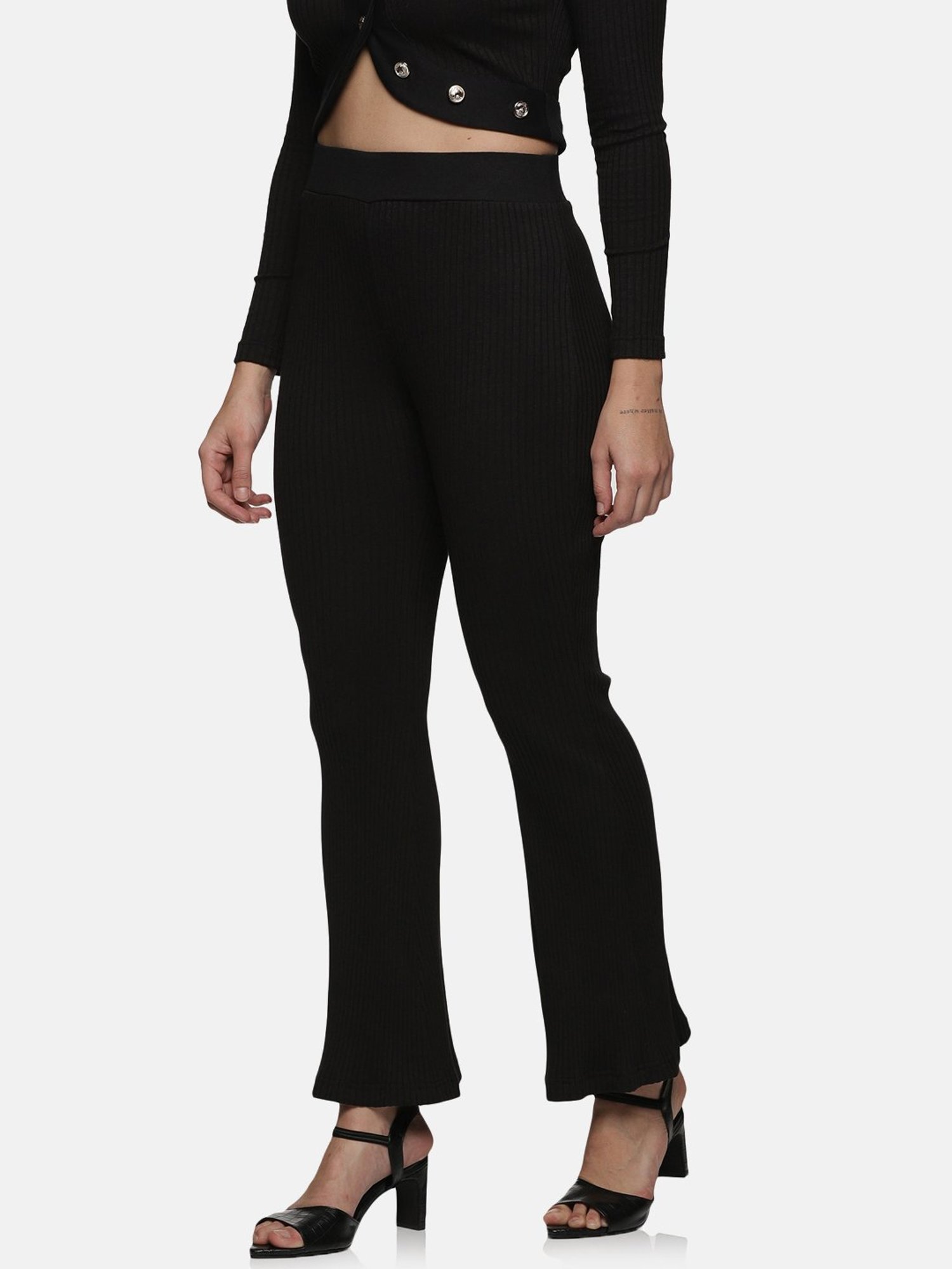 ISU Black Cotton Slim Fit High Rise Pants