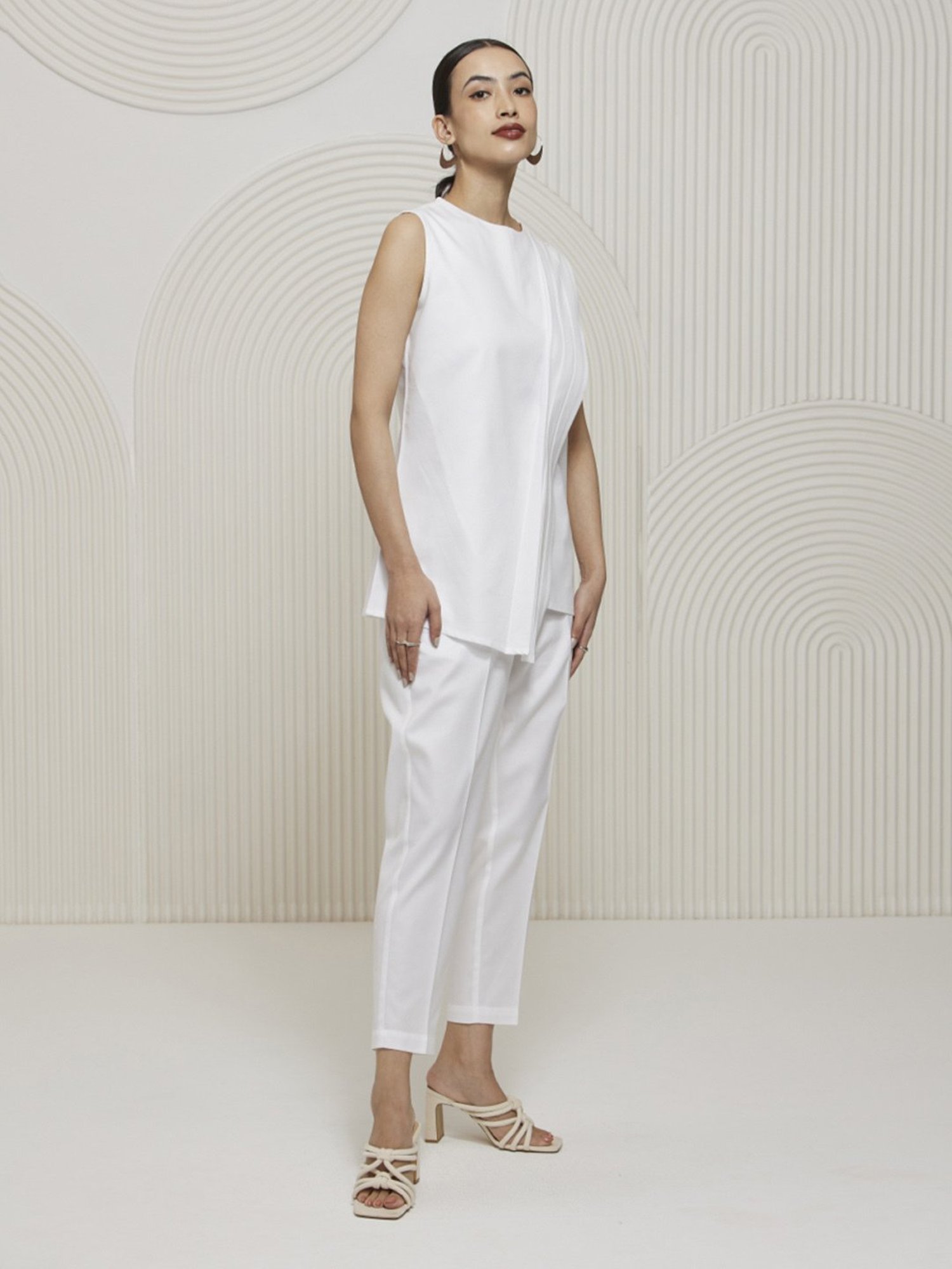 Artagai Midnight Navy Elevated Basics Co-Ord Set With Notch Collar Top And Straight Pants