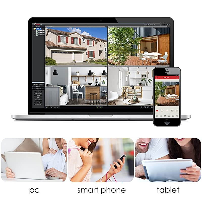 1080p H265+ Home Security Camera System 5MP Lite 8 Channel CCTV DVR Recorder with 4 x 1920TVL Security Camera Outdoor Indoor 80ft Night Vision Remote Access Motion Detection No Hard Drive