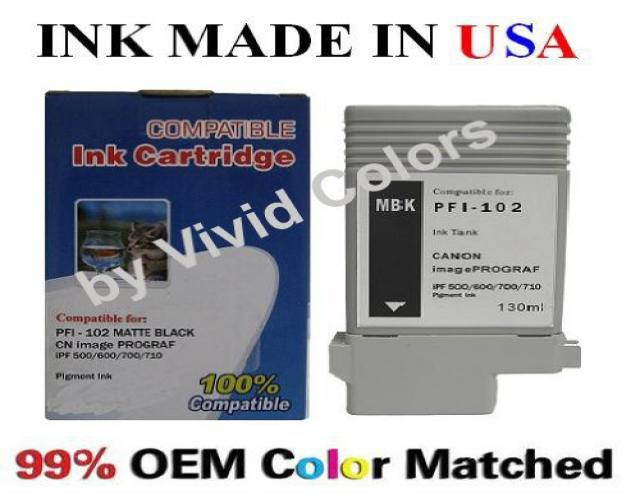 new pfi-102mbk compatible 130ml matte black ink cartridge for IPF printers
