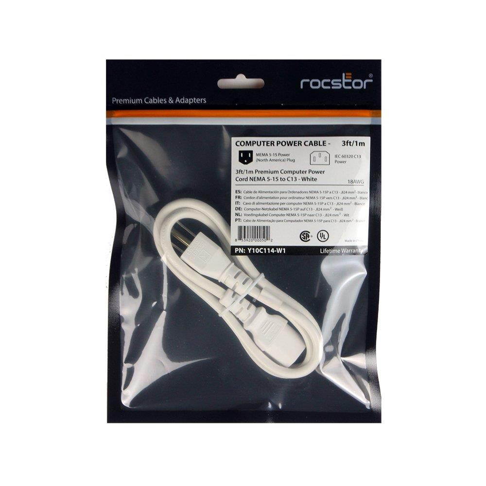 Rocstor Premium 3' Standard Computer Power Cord(Y10C114-W1)