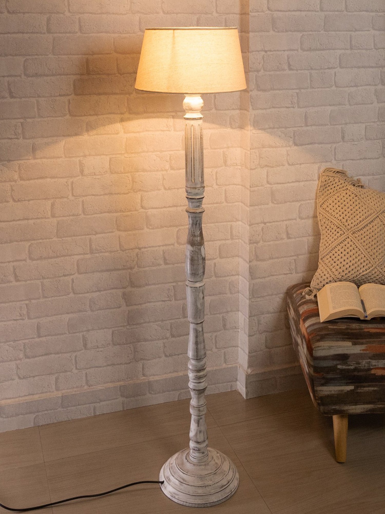 Homesake 'Antique' Khadi & Brown Wood Tall Floor Lamp With Shade & Bulb - Set of 1