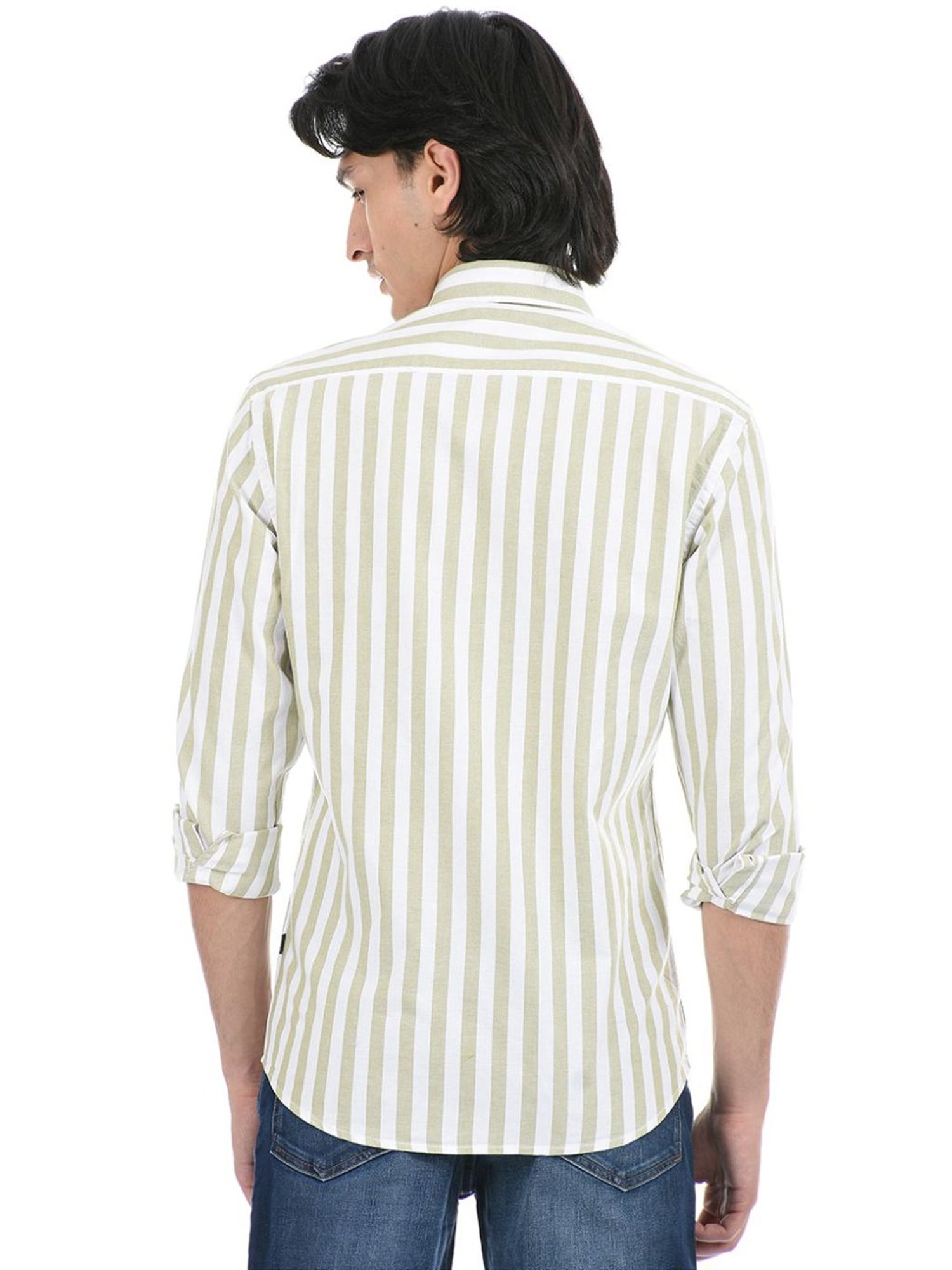 London Fog Green Regular Fit Striped Shirt