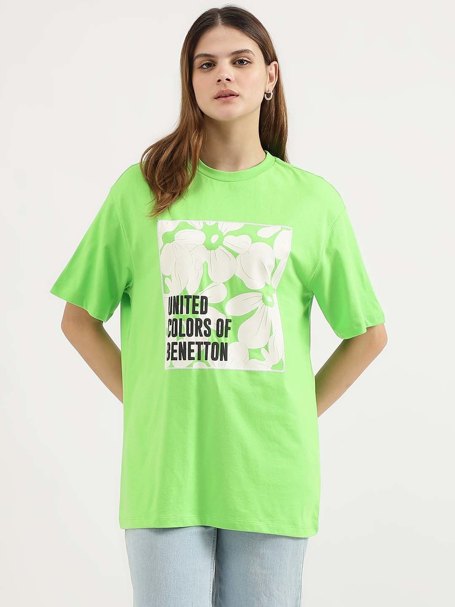 United Colors of Benetton Green Cotton Printed T-Shirt