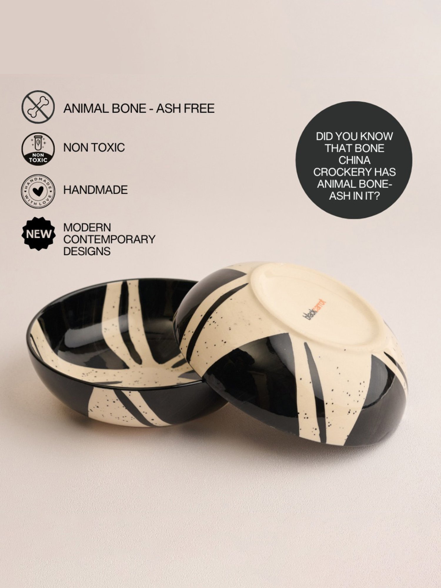 BlackCarrot Black & White Ceramic Snack Bowls Set of 2