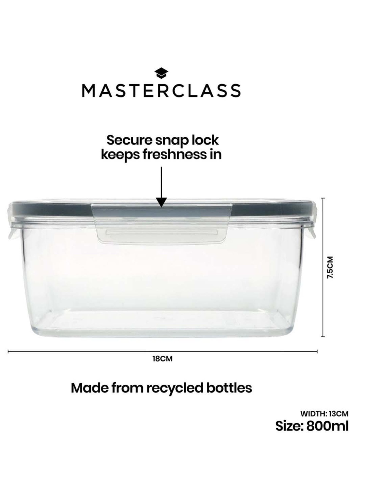 MasterClass Transparent Plastic Rectangular Food Storage Container (0.8 L)