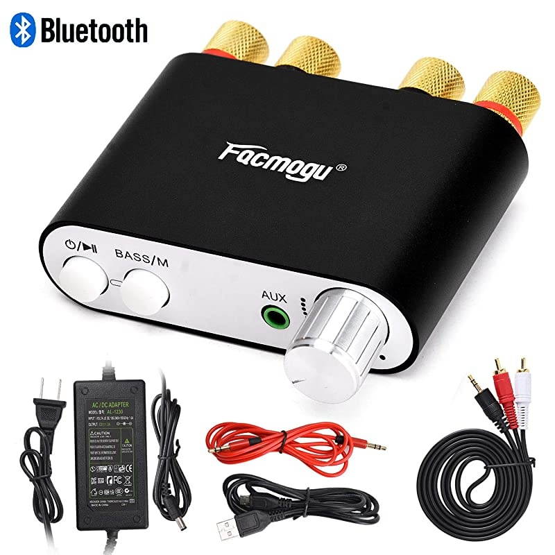 100W Bluetooth Audio Amplifier DC 12 Volt with Power Supply 12V 5A 50W + 50W Dual Channels HIFI Stereo Bluetooth 50 Receiver Bass Amp Home Car Amplifi Builtin EMI Filter Black