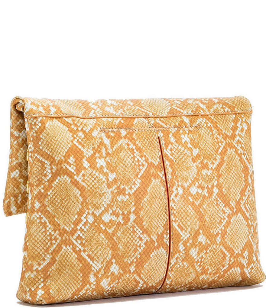 Hammitt VIP Fold Over Large Studded Snake Print Leather Zip Flap Crossbody Bag