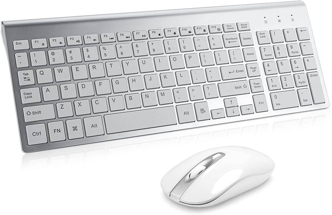 Wireless Keyboard Mouse Combo, Cimetech Compact Full Size Wireless Keyboard and Mouse Set 2.4G Ultra-Thin Sleek Design for Windows, Computer, Desktop, PC, Notebook, Laptop &ndash; Silver