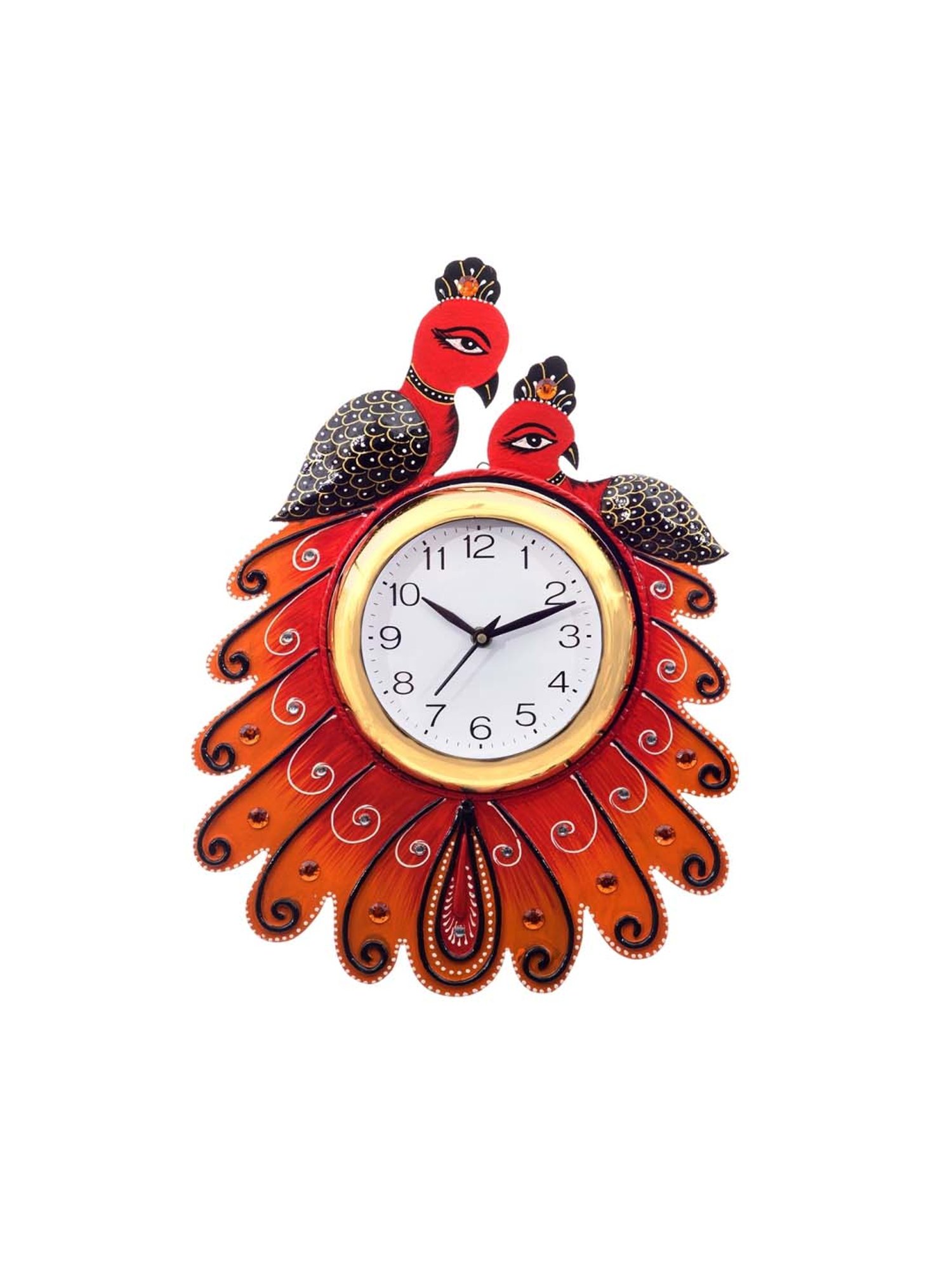 eCraftIndia Handcrafted Papier-Mache 2 Peacocks Decorative Wall Clock