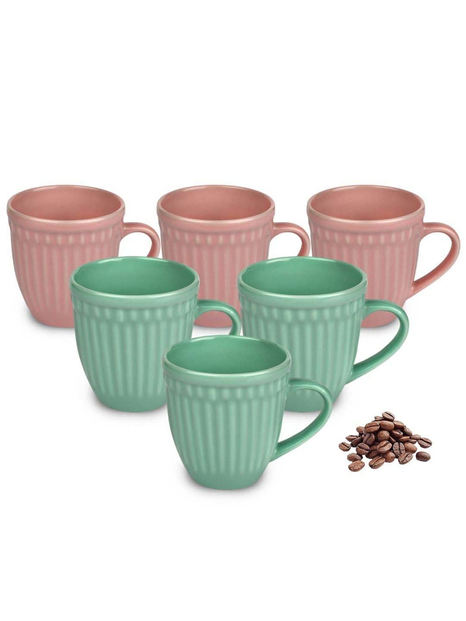 Urban Chef Pink & Green Ceramic Handcrafted Microwave Safe Tea Cup - Set of 6