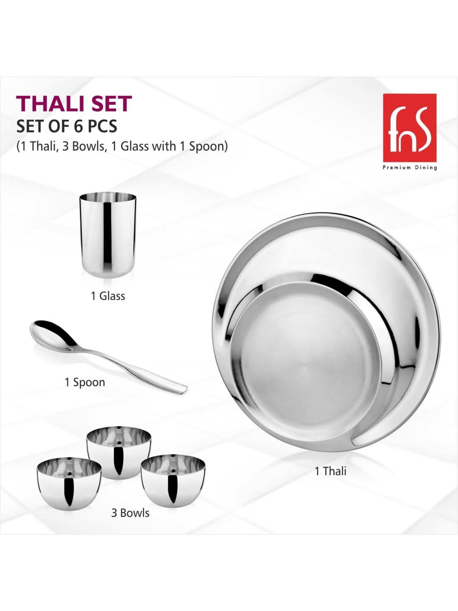 FnS Silver Stainless Steel 6-Piece Dinner Set