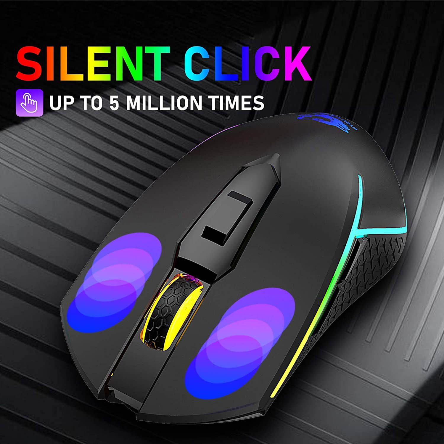 Wireless Gaming Mouse with 2.4Ghz USB Receiver Rainbow RGB Backlight Adjustable DPI Silent Click Rechargeable Ergonomic 6 Buttons Gaming Mouse for Computer Laptop PC Mac Gamer Office Use