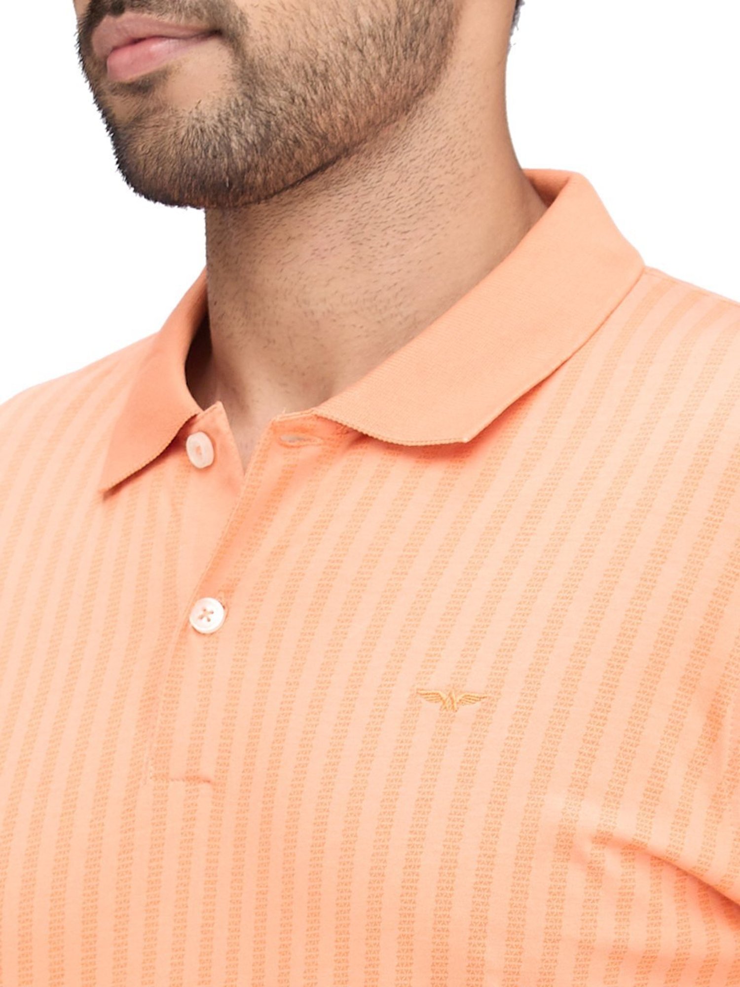 Park Avenue Orange Slim Fit Striped Polo T-Shirt