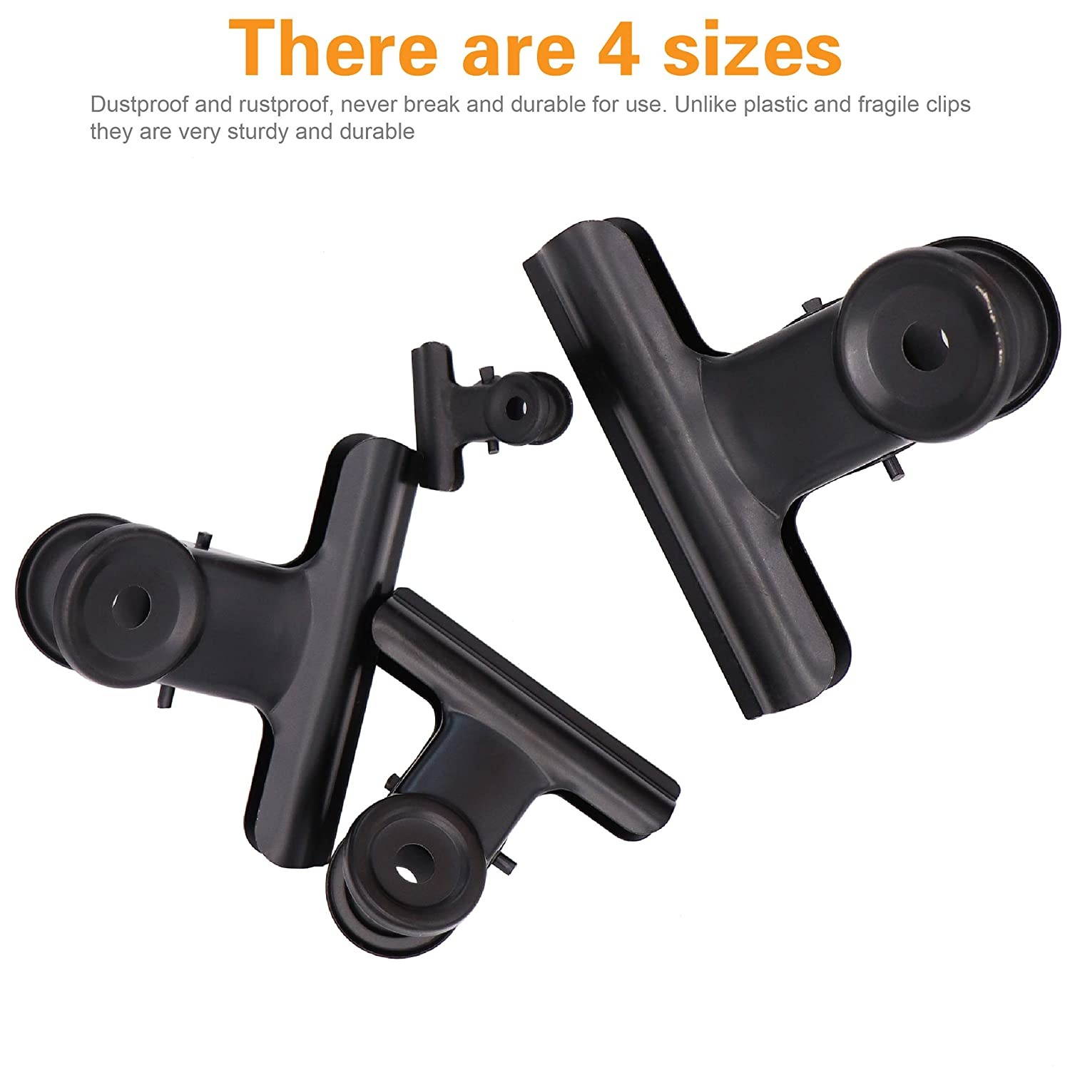 25pcs Black Bulldog Binder Paper Clips/Metal Hinge Clip File Clamps for Crafts, Food Bags, Drawings, Photos at Home Kitchen & Office Useage 4 Sizes 7/8" 2" 2-1/2" 3"