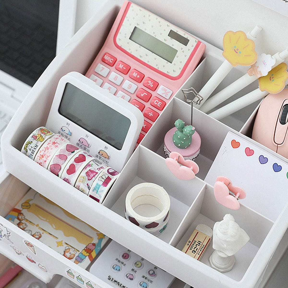 1 Pc Desktop Organizer Storage Case Make-up Organizer Box for Students (White)