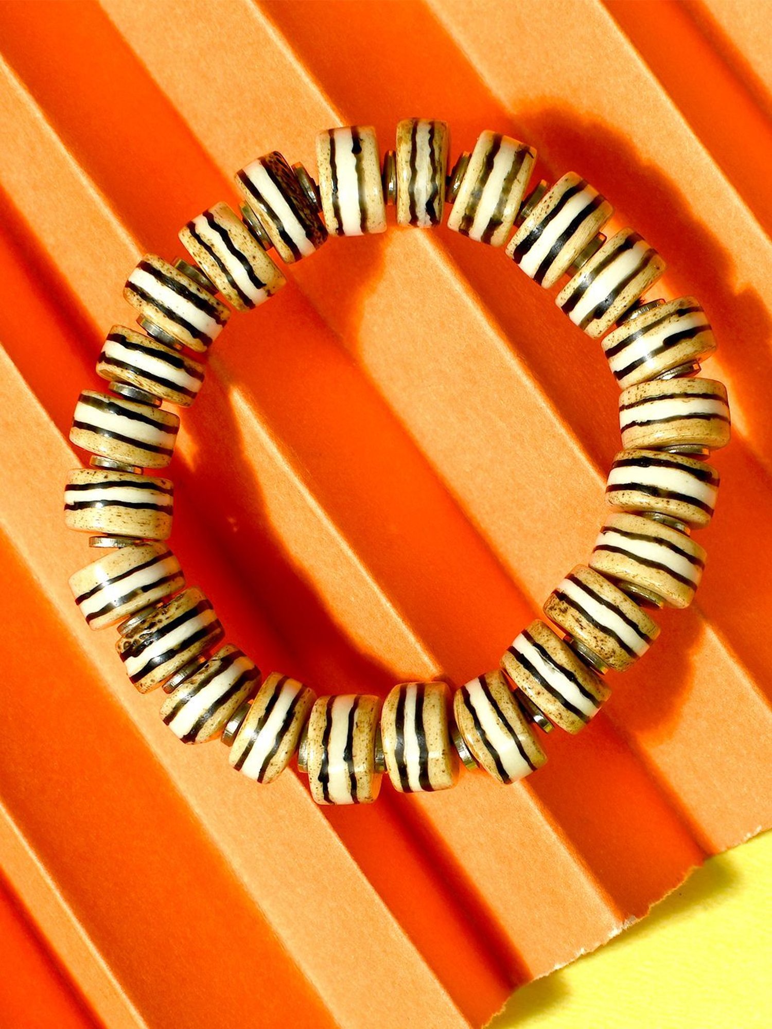 IMLI STREET Brown & White Artificial Beaded Stretchable Bracelet for Women