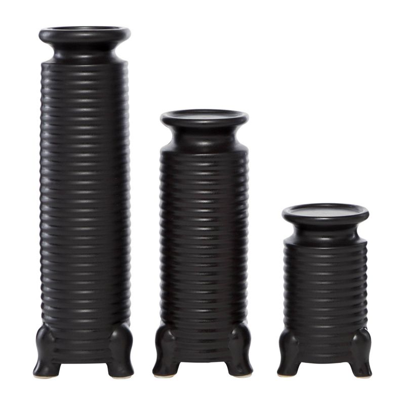 Set of 3 Round Ceramic Candle Holders with Textured Rim Black - Venus Williams Collection