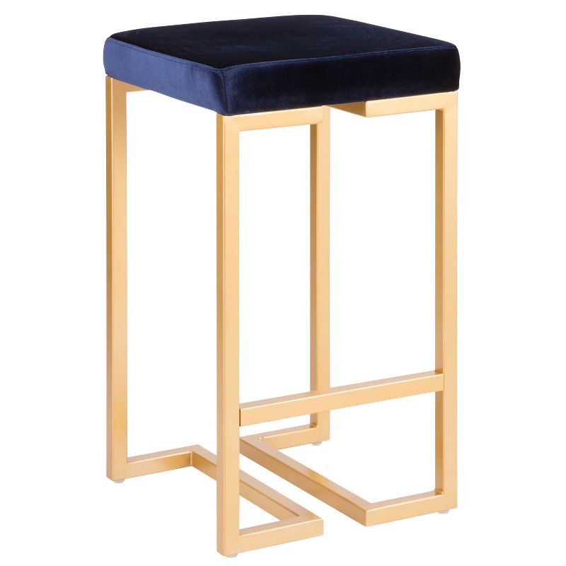 Set of 2 26" Midas Contemporary Counter Height Barstool Gold with Blue Velvet Cushion - Lumisource