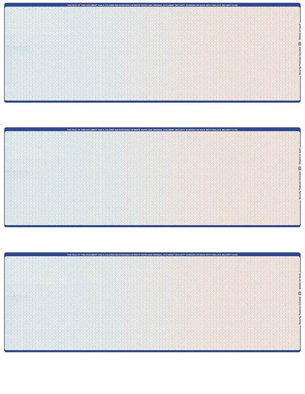 500 Sheets/Blank Laser 3 to a page Computer Checks (Blue Red)