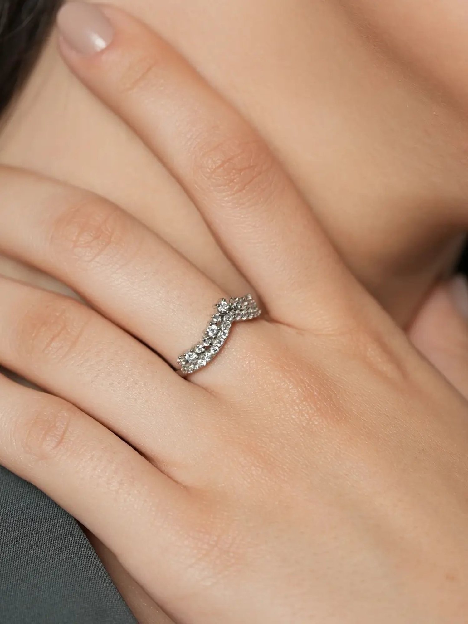 Mabel 92.5 Sterling Silver Rhodium-Plated Tiara Adjustable Ring