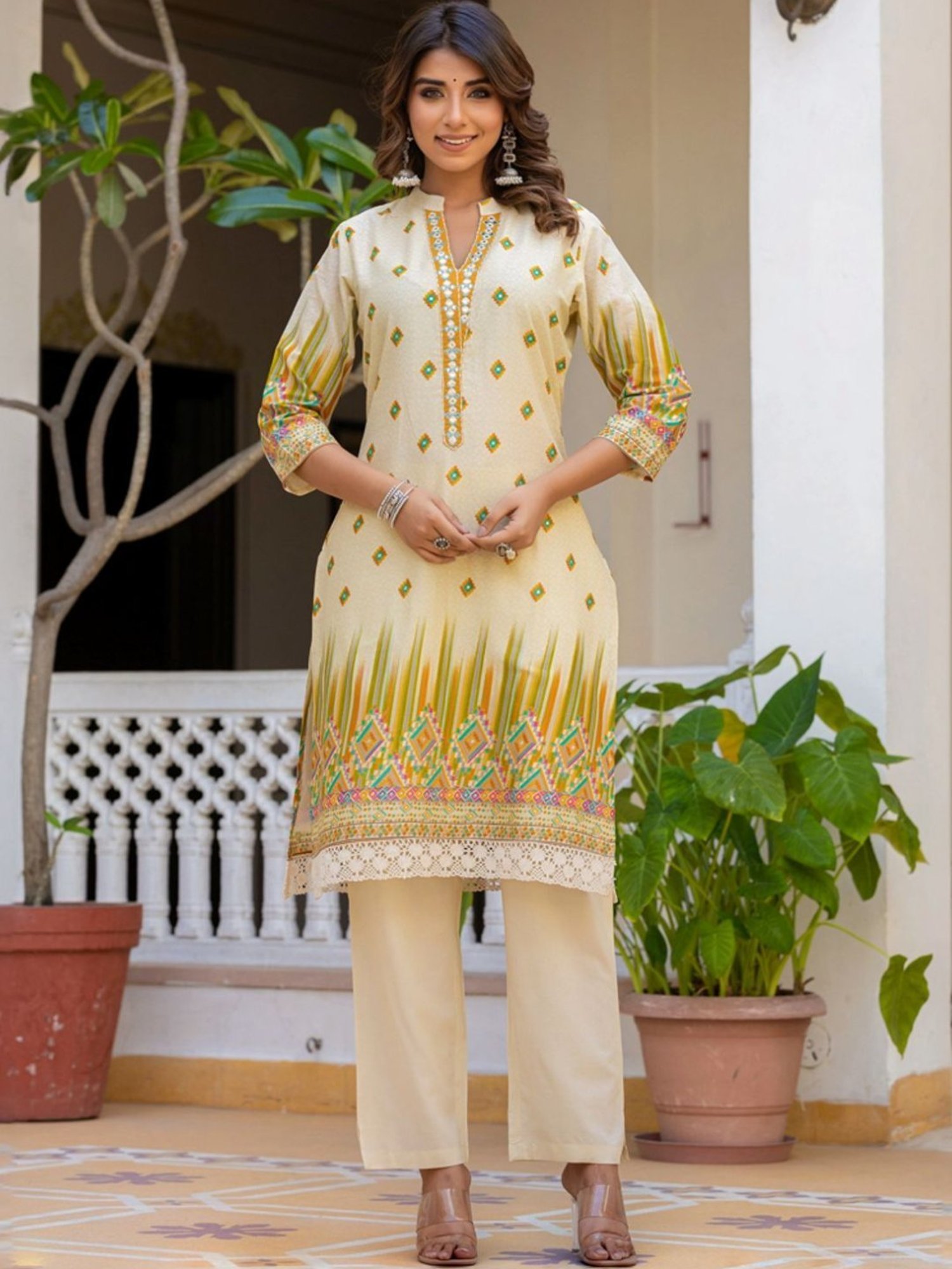 Autumnlane Blue Arpita Amber Cotton Embrodiery Kurta with Pant and Dupatta