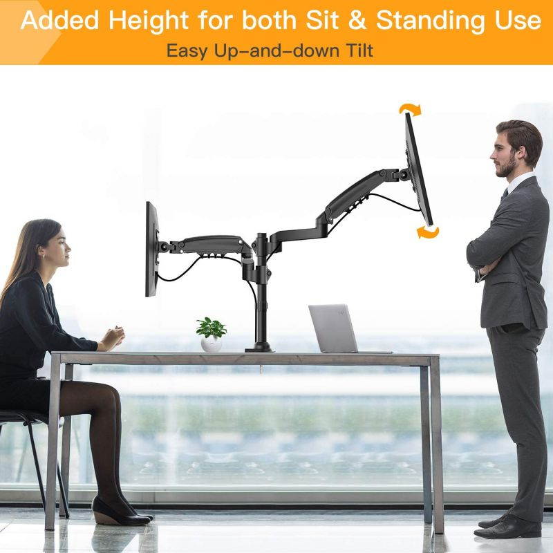 17&rdquo;-32&rdquo; Dual Monitor Desk Mount Stand Kit, Full Motion Gas Spring Arms with Clamp On/Grommet Mounting Base, Holds Two Computer Screens up to 19.84 lbs/Arm with 75/100mm VESA, Black
