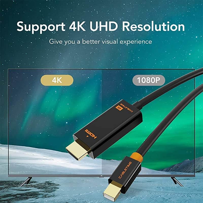 Mini DisplayPort to HDMI Cable 4K 10 FT Thunderbolt to HDMI Adapter GoldPlated Cord Converter for MacBook AirPro Surface ProDock Monitor Projector and More Black10Feet3M