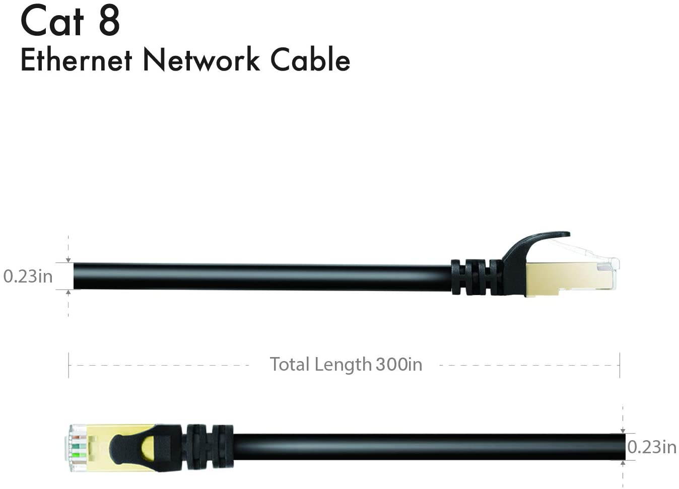 Cat 8 Ethernet Cable 25 ft Shielded, 26AWG Lastest 40Gbps 2000Mhz SFTP Patch Cord, Heavy Duty High Speed Cat8 LAN Network RJ45 Cable- in Wall, Outdoor, Weatherproof Rated for Router, Modem, Gaming