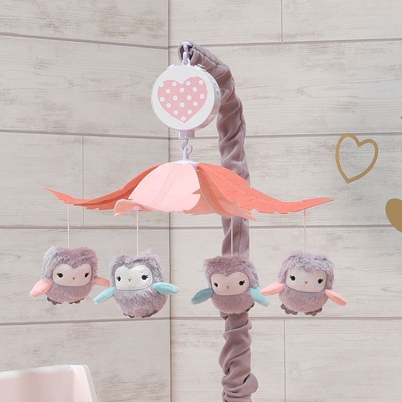 Lambs & Ivy Sweet Owl Dreams Gray/Pink Musical Baby Crib Mobile Soother Toy