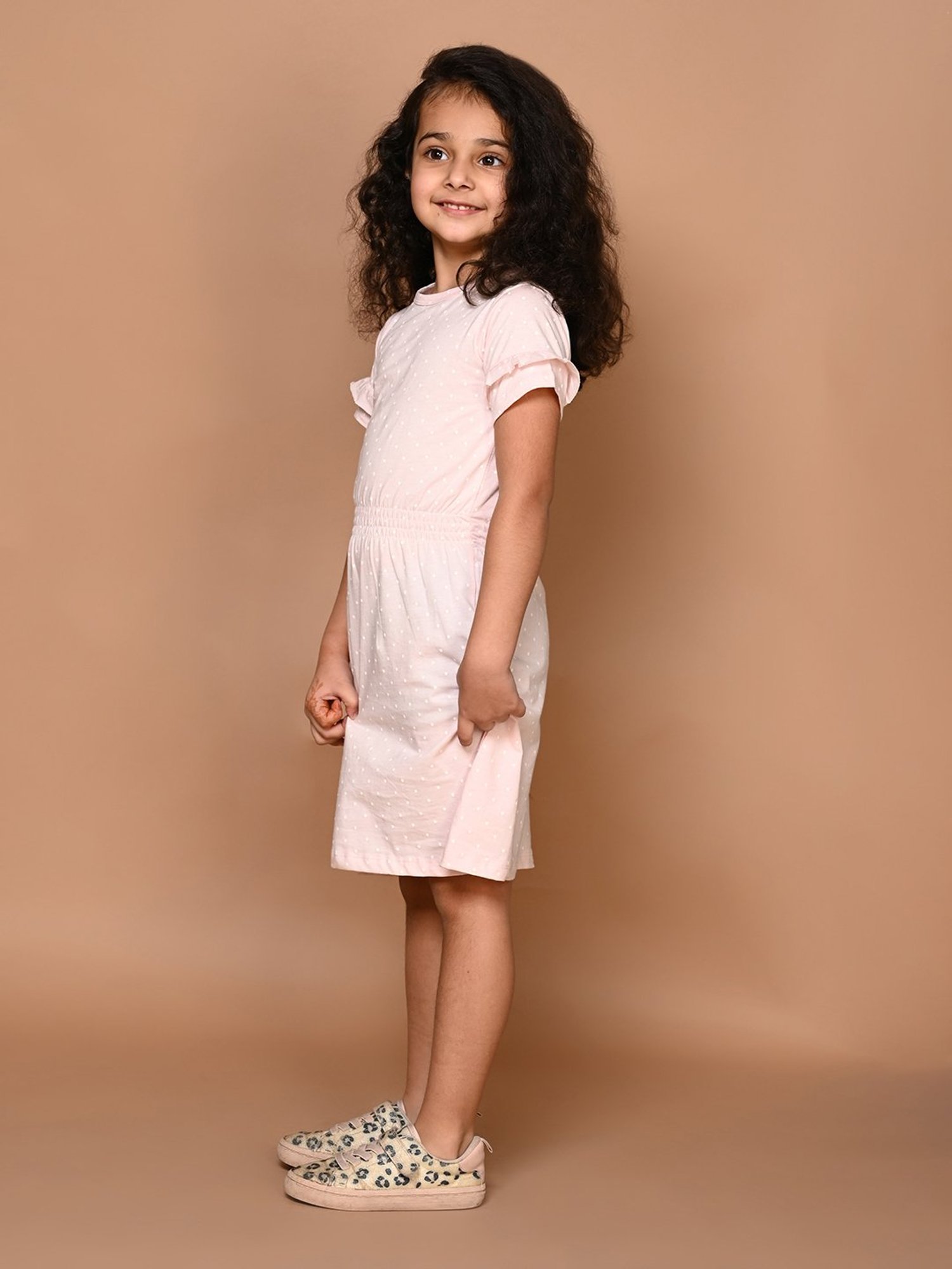 LilPicks Kids Light Pink Printed T-Shirt Dress