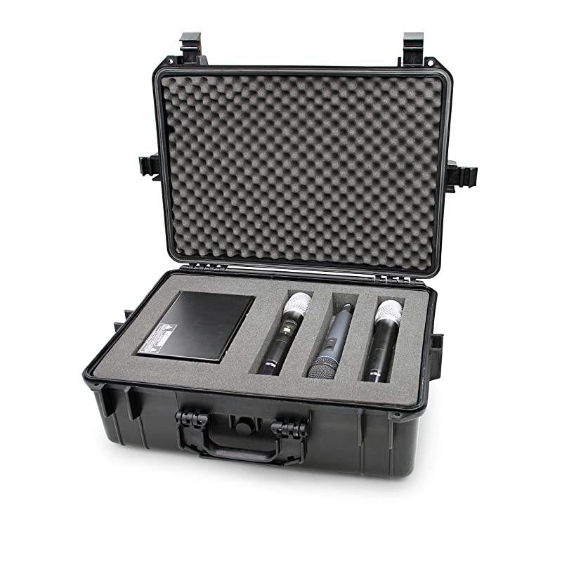 23 inch Customizable Wireless Microphone System Hard Case fits Sennheiser Shure AudioTechnica Nady VocoPro AKG Receiver Body Transmitter UHF Headset Lavalier and Handheld Mics