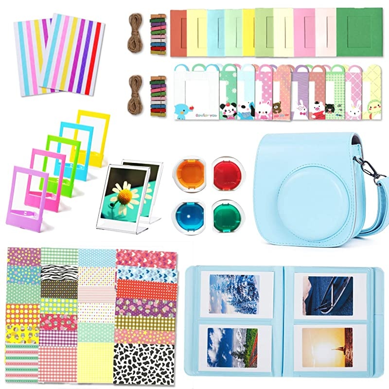 Instant Camera Accessories Compatible with Fujifilm Instax Mini 11 Instant Film Camera Include Case/Album/Wall Hang Frames/Film Frames/Border Stickers/Corner Stickers (Sky Blue)