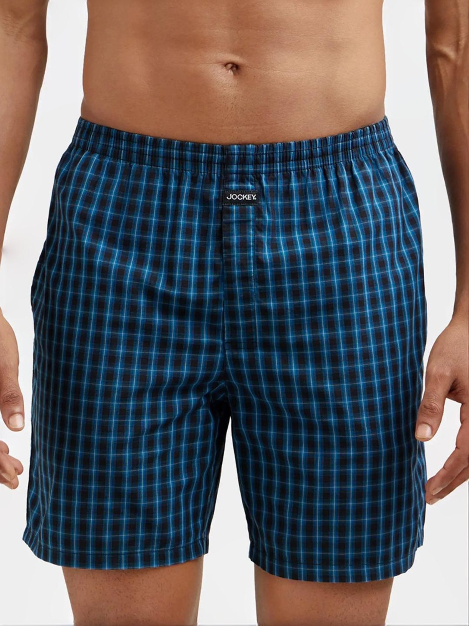 Jockey Blue & Black Regular Fit Check Boxer Shorts - Pack of 2
