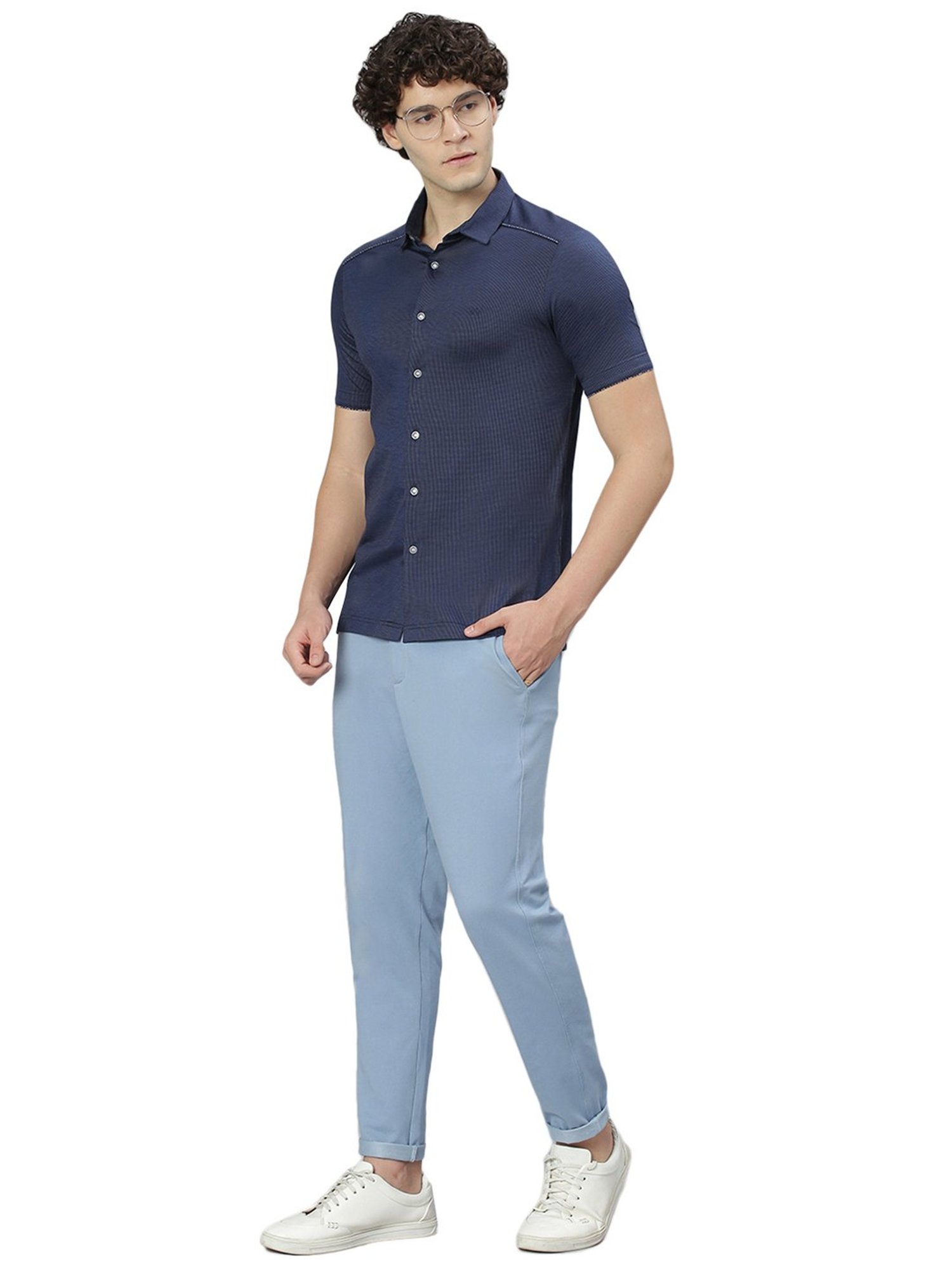 Slowave Navy Regular Fit Printed Shirt