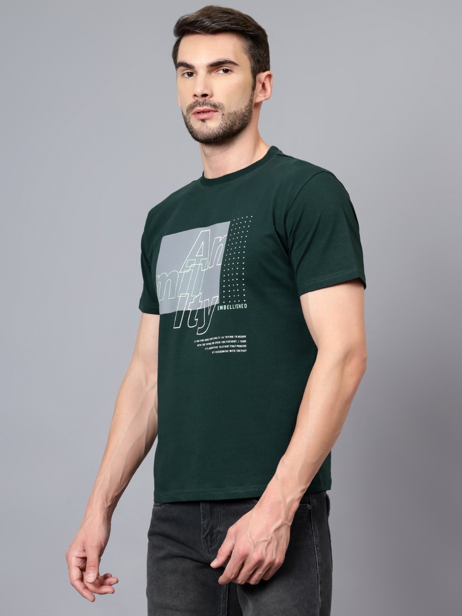 Cantabil Bottle Green Regular Fit Colour Block T-Shirt