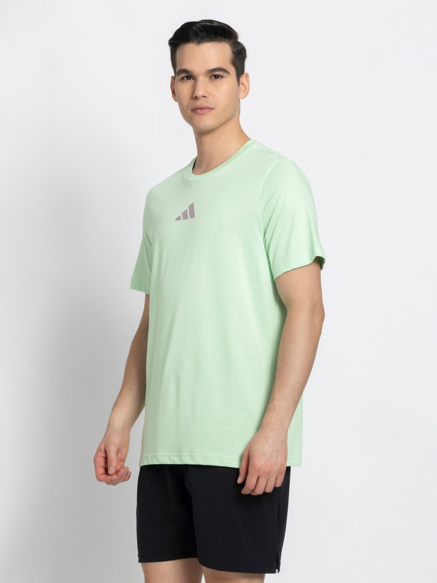 Adidas Green Cotton Regular Fit Printed Sports T-Shirt