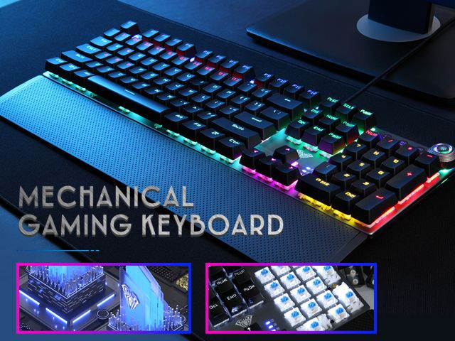 AULA F2058/F2088 Mechanical Gaming Keyboard wrist rest Multimedia Knob, Marco Programming metal panel LED Backlit keyboard for Computer Gamer