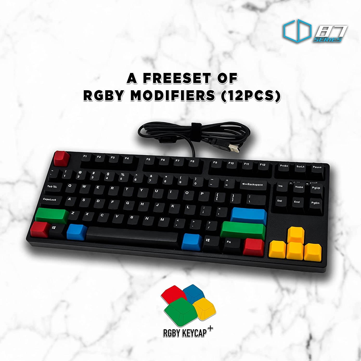 iKBC CD87 v2 Mechanical Keyboard with Cherry MX Clear Switch for Windows and Mac, Tenkeyless Ergonomic Keyboard with PBT Double Shot Keycaps for Desktop and Laptop, 87-Key, Black, ANSI/US